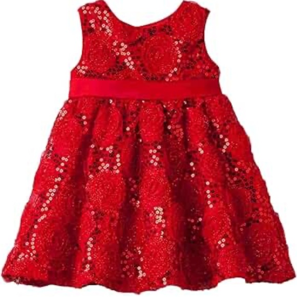 Rare Too Girls Dress Red Sparkling Rosettes size 6 - Picture 1 of 8